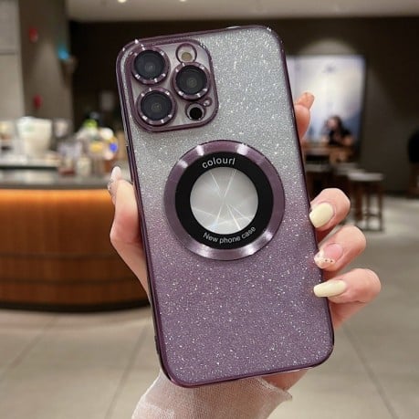 Противоударный чехол Glitter Gradient для iPhone 15 Pro Max - фиолетовый