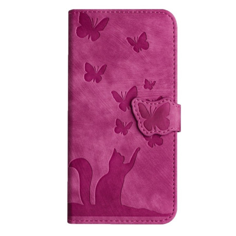 Чехол-книжка Cat Embossing Pattern на Xiaomi Redmi Note 14 5G/Poco M7 Pro 5G - розовый