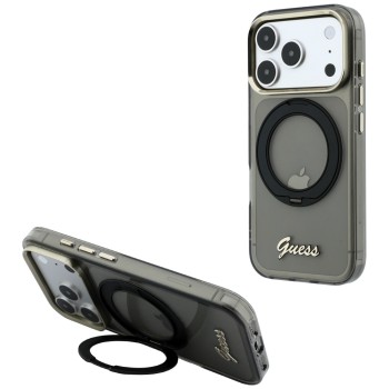 Оригинальный чехол Guess IML Ring Stand 360 Script Metal Logo MagSafe на iPhone 17 Pro / 18 Pro - Black