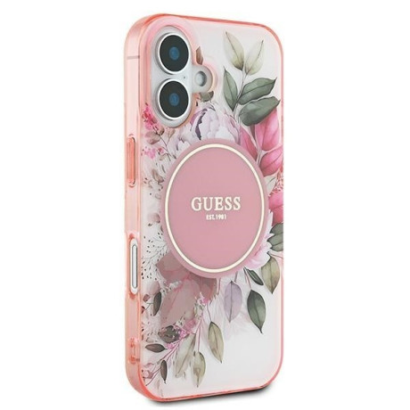 Оригинальный чехол Guess IML Flower &amp; Tonal Circle MagSafe для iPhone 16  - Pink