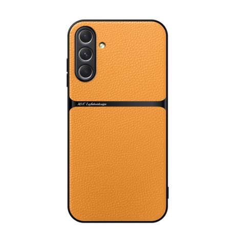 Противоударный чехол Litchi Leather Magnetic Full Coverage Shockproof на Samsung Galaxy A56 5G - желтый