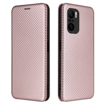Чехол-книжка Carbon Fiber Texture на Xiaomi Mi 11i/Poco F3/Redmi K40/K40 Pro - розовый
