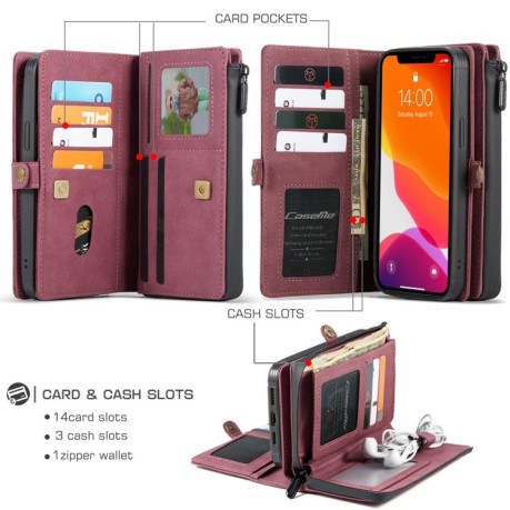 Кожаный чехол-кошелек CaseMe 018 на iPhone 12 mini - винно-красный