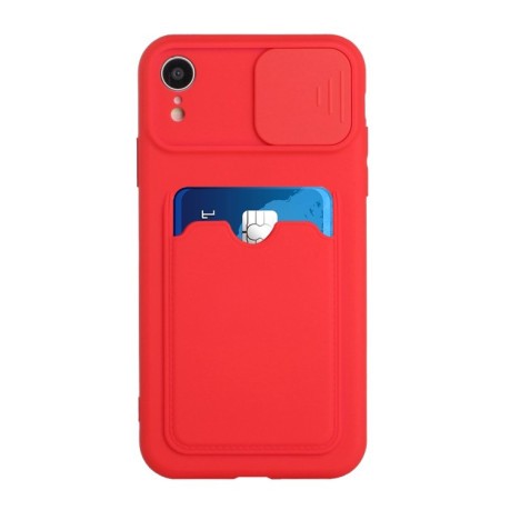 Sliding Camera Cover Design TPU Protective Case with Card Slot For iPhone XR(Red)