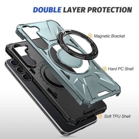 Протиударний чохол HTM MagSafe Magnetic Shockproof Phone Case with Ring Holder на Samsung Galaxy S24 5G - зелений