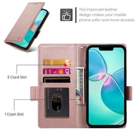 Чехол-книжка Side Buckle Magnetic Frosted Leather для iPhone 16e - розовое золото