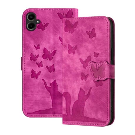Чехол-книжка с тиснением Butterfly Cat мягкая фактура с магнитным хлястиком на Samsung Galaxy A07 4G / A06 4G - розовый