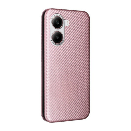 Чехол-книжка Carbon Fiber Texture на Xiaomi Poco X7 Pro / Xiaomi Redmi Turbo 4 - розовый