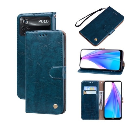 Чехол-книжка Oil Wax Texture для Xiaomi Poco X4 Pro 5G - синий