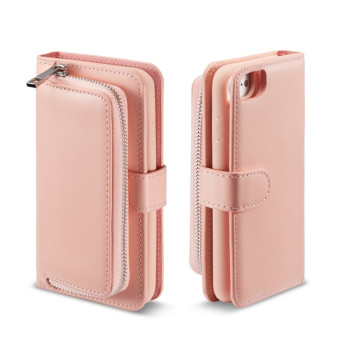 Чехол-кошелек  Plain Texture Zipper на iPhone SE 3/2 2022/2020/8/7 - розовый