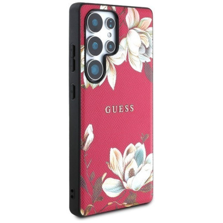 Оригінальний чохол Guess Grained Printed Flower Pattern MagSafe для Samsung Galaxy S25 Ultra - Fuchsia