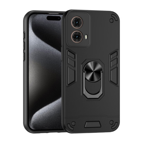 Ударозащитный чехол Shockproof Metal Ring Holder для Motorola Moto G85 - черный