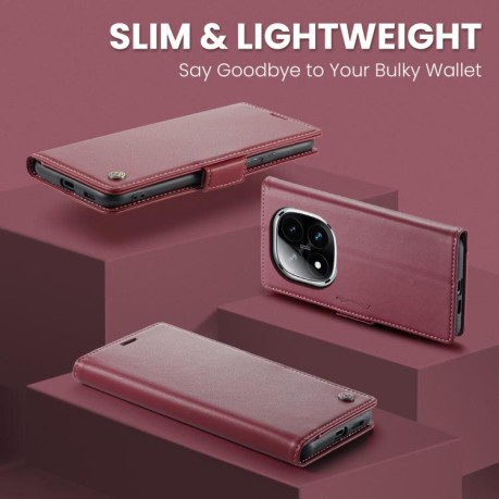 Чехол-книжка CaseMe 023 Butterfly Buckle Litchi Texture RFID Anti-theft Leather для Xiaomi Redmi Note 14 Pro 4G - красный
