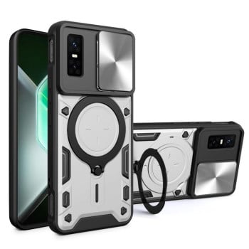 Чохол із шторкою камери CD фактурою та підставкою на Infinix GT 30 Pro - сріблястий