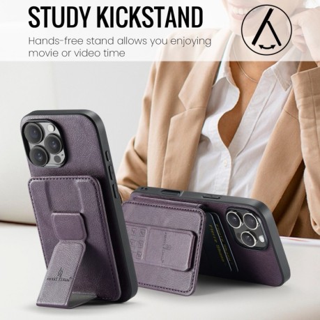 Чохол Fierre Shann Oil Wax Cow Leather Card Holder на iPhone 16 Pro - фіолетовий