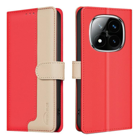 Чехол-книжка Color Matching RFID Anti-theft Leather для Xiaomi Redmi Note 14 Pro 4G - красный