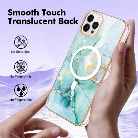 Противоударный чехол Marble Pattern Dual-side IMD Magsafe для iPhone 15 Pro Max - зеленый