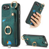 Чехол Retro Skin-feel Ring Card Bag для iPhone 16e - зеленый