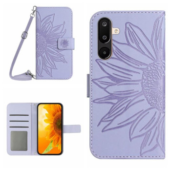 Чехол-книжка Skin Feel с рисунком подсолнуха на Samsung Galaxy F16 5G / M16 5G - фиолетовый