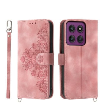 Чохол-книжка Skin-feel Flowers Embossed для Motorola Edge 60 Pro - рожевий