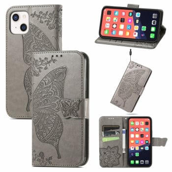 Чохол-книжка Butterfly Love Flower Embossed на iPhone 13 mini - сірий
