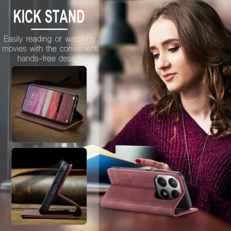 Чехол-книжка CaseMe-013 многофункциональный с кармашком на карт на Xiaomi 15T - красный