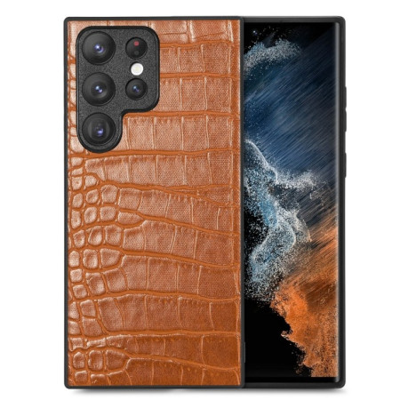 Противоударный чехол Crocodile Grain для Samsung Galaxy S23 Ultra 5G - коричневый