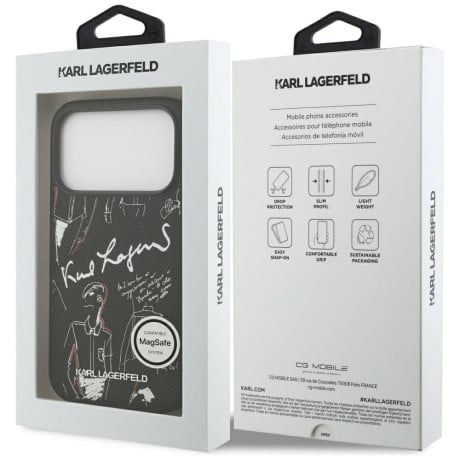 Оригінальний чохол Karl Lagerfeld Grained Pattern&amp;Logo з MagSafe на iPhone 17 Pro - Black
