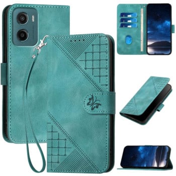 Чохол-книжка Grid Stitching Leather Phone Case with Lanyard для Motorola Moto G05 - блакитний
