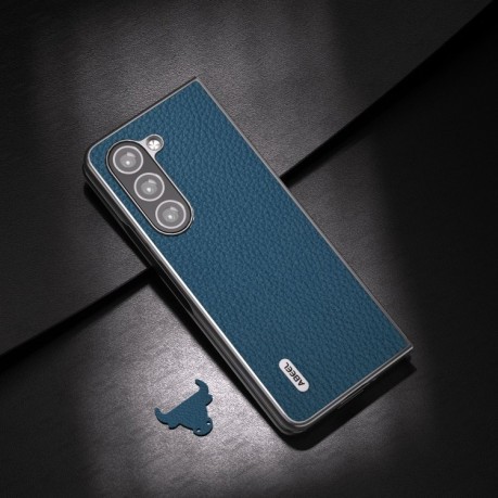 Противоударный кожаный чехол ABEEL Genuine Leather Litchi Texture для Samsung Galaxy Fold 5 - синий
