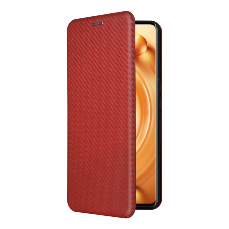 Чохол-книжка Carbon Fiber Texture на Vivo X80 Pro 5G - коричневий