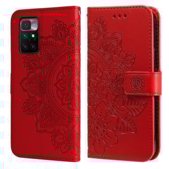 Чехол-книжка 7-petal Flowers Embossing для Xiaomi Redmi 10 - красный