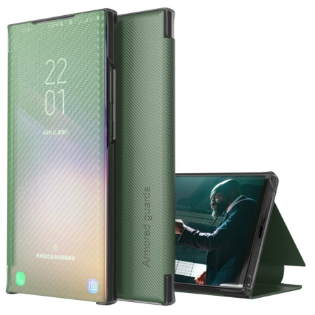 Чохол-книжка Carbon Fiber Texture View Time Samsung Galaxy S22 5G - зелений