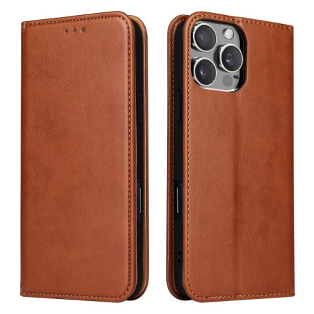 Шкіряний чохол-книжка Fierre Shann Genuine leather для iPhone 16 Pro - коричневий