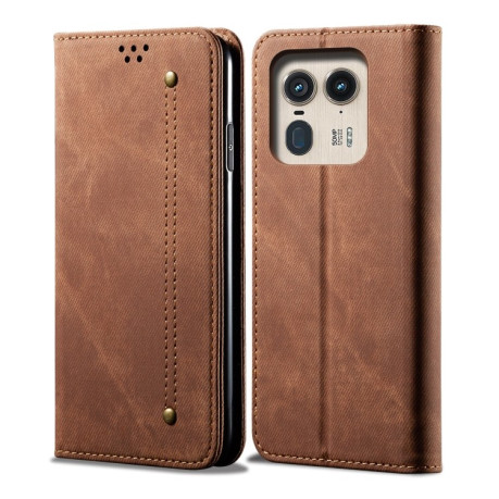 Чохол книжка Denim Texture Casual Style на Motorola Edge 50 Ultra - коричневий