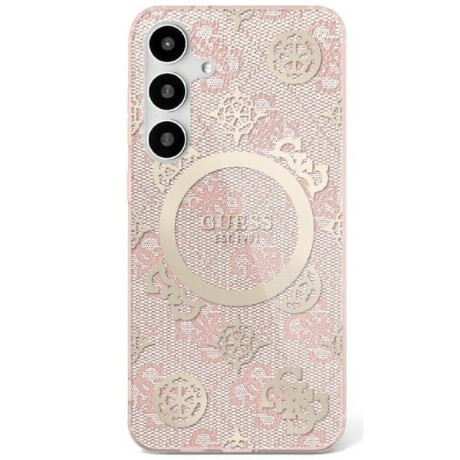 Оригинальный чехол Guess IML Peony On 4G Background MagSafe для Samsung Galaxy S25 - Pink