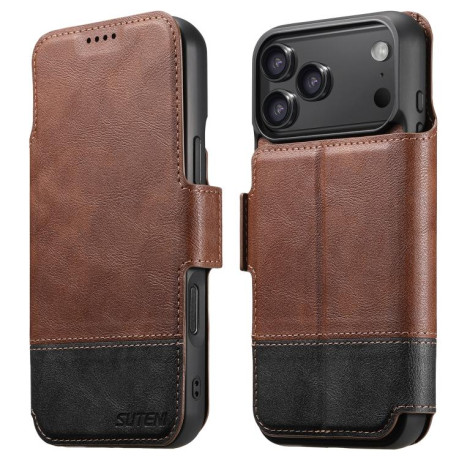 Чехол-книжка Suteni Q06 2-in-1 Multi-function с MagSafe и магнитным хлястиком на iPhone 17 Pro Max - коричневый