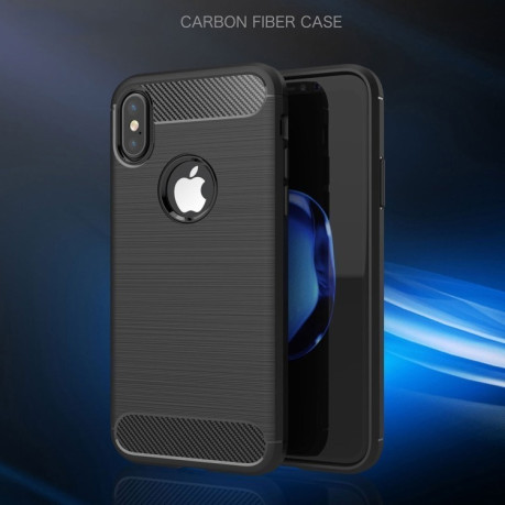 Противоударный карбоновый чехол на  iPhone X/Xs  Brushed Texture Shockproof Protective черный