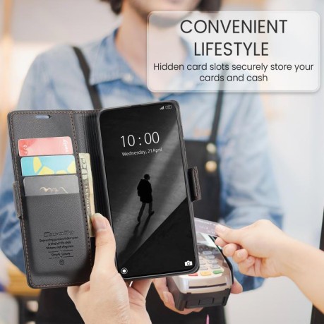Чохол-книжка CaseMe 023 Butterfly Buckle Litchi Texture RFID Anti-theft Leather для Xiaomi Poco X7 Pro - чорний