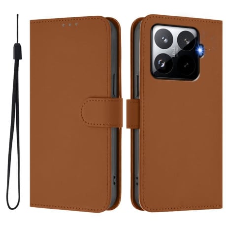 Чехол-книжка с мягким покрытием (Skin Feel) со шнурком на Xiaomi 15T Pro 5G - коричневый