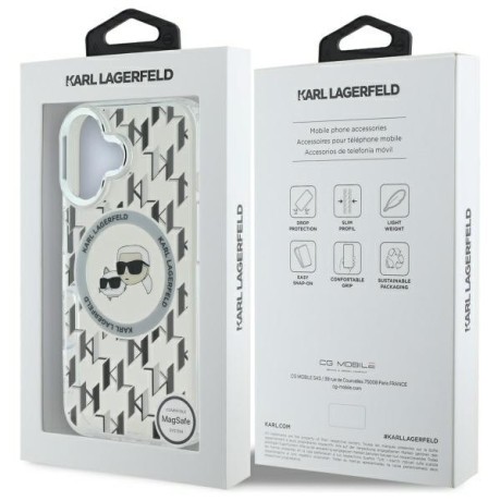 Оригінальний чохол Karl Lagerfeld IML Monogram Karl &amp; Choupette Head MagSafe для iPhone 16 - Clear