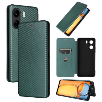 Чохол-книжка Carbon Fiber Texture на Xiaomi Redmi 13C/Poco C65 - зелений