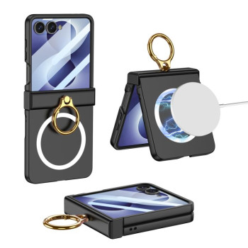 Магнитный чехол GKK Integrated Ultra-thin Hinge Full Coverage Magnetic with Ring с кольцом и защитой шарнира на Samsung Galaxy Flip8 5G — чёрный