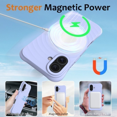 Противоударный чехол Wave Texture MagSafe Magnetic Liquid Silicone для iPhone 16 Plus - фиолетовый