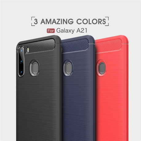 Чехол Brushed Texture Carbon Fiber на Samsung Galaxy A21 - темно-синий