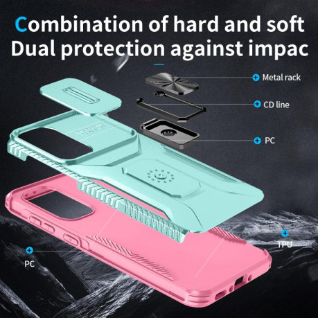 Протиударний чохол Sliding Camshield для Samsung Galaxy A36 - Grey Green + Pink