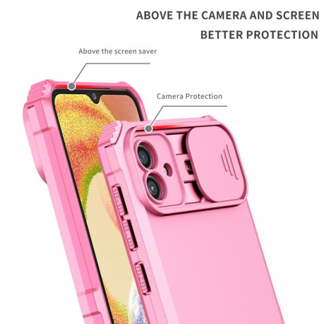 Противоударный чехол Stereoscopic Holder Sliding для Samsung Galaxy A04 4G - розовый