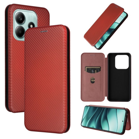 Чохол-книжка Carbon Fiber Texture на Xiaomi Redmi Note 14 4G - коричневий