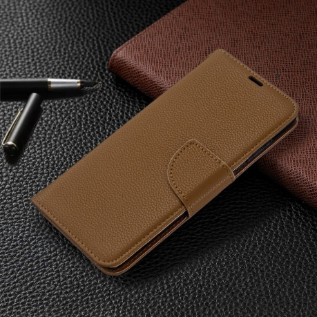 Чехол-книжка Litchi Texture Pure Color на Samsung Galaxy S20- коричневый