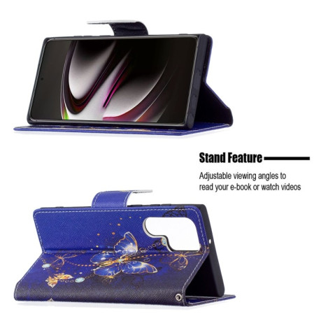 Чехол-книжка Colored Drawing Pattern для Samsung Galaxy S22 Ultra 5G - Purple Butterfly